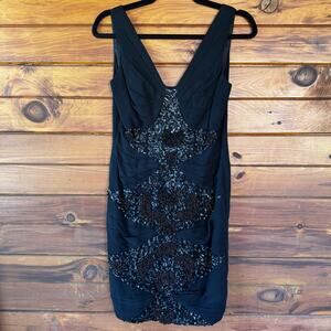 VINTAGE | 1950s Ce Bon Fashion Embellished Black Wiggle Cocktail Dress size XS